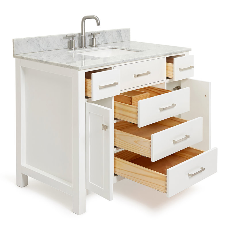 43'' Single Bathroom Vanity with Carrara Marble Top, White