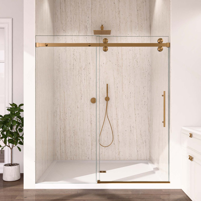 Porte de douche coulissante sans cadre élégante, durable, stable et peu encombrante, Or brossé