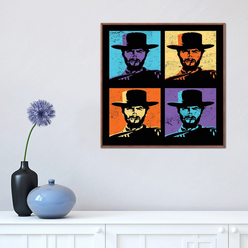«Clint Eastwood Multi Stamp» par Radio Days - impression d'art graphique, H 18 po x l 18 po x 1,5 po, Pas de tapis