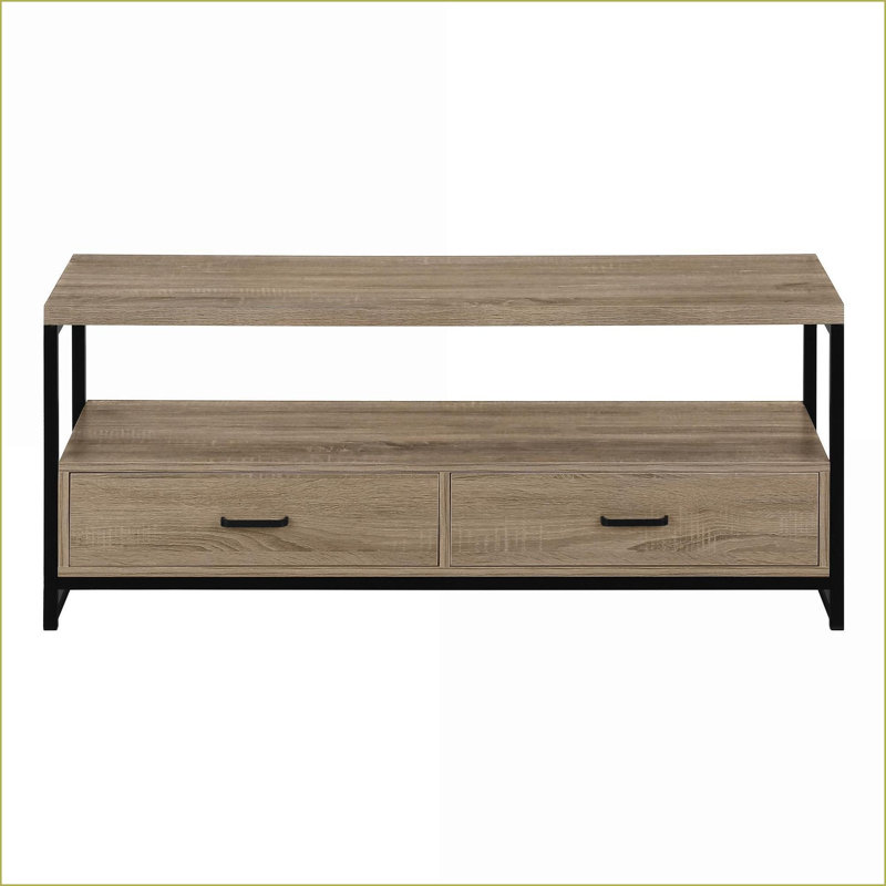 TV Furniture | 48-Inch Modern TV Stand, Dark Taupe Laminate, Black Metal, Storage Drawers | taupe | Particle Board