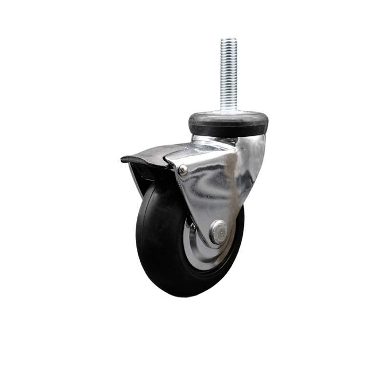3 Inch Chrome Hooded Neoprene Rubber 8mm Threaded Stem Caster with Brake SCC