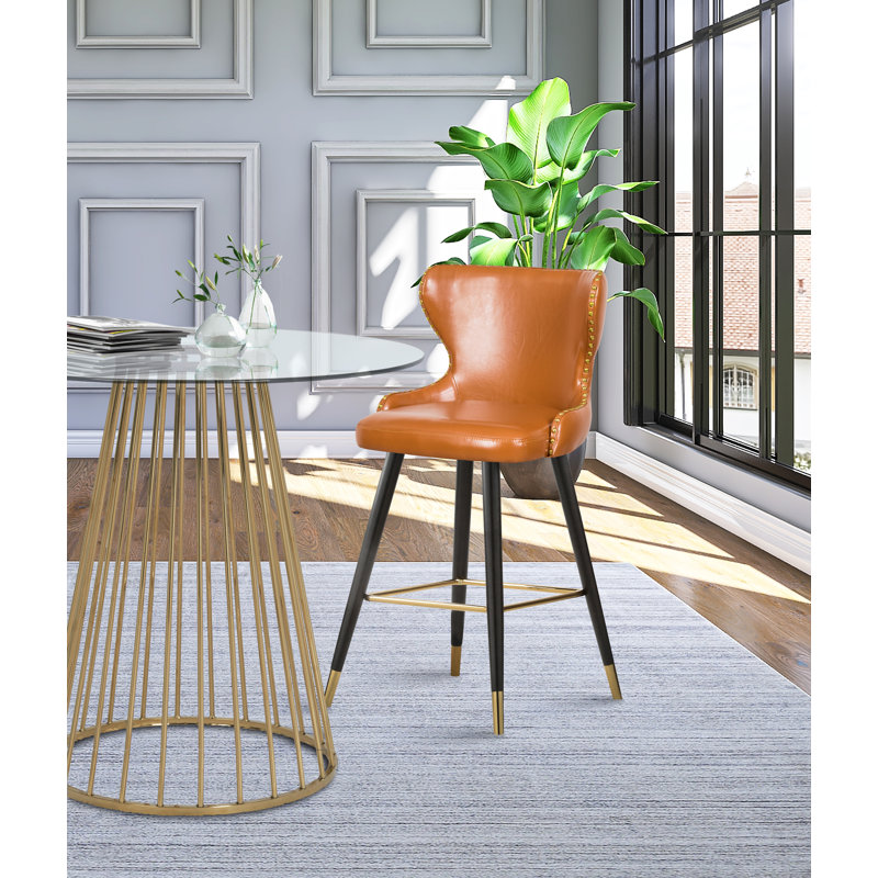 Tabouret Bernice, Cuir cognac végétalien