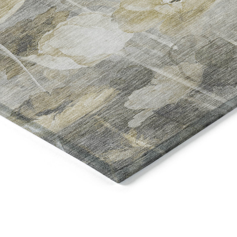 Tapis extérieur lavable floral taupe et blé beige 5 pi x 8 pi