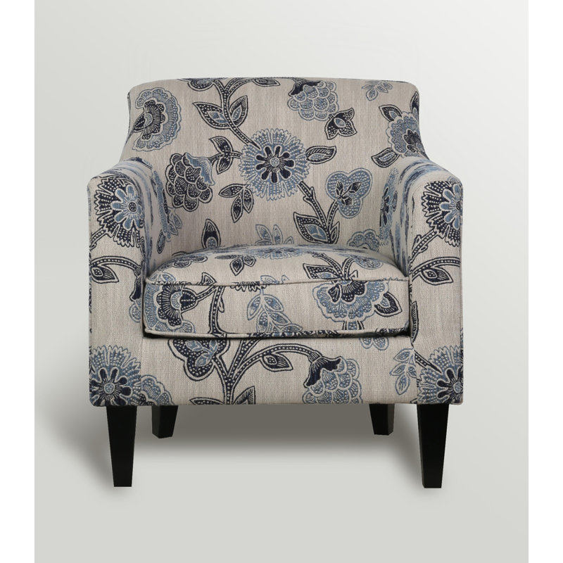 Fauteuil en polyester de 75,565 cm de large Labrea, Mélange de lin à motif floral bleu