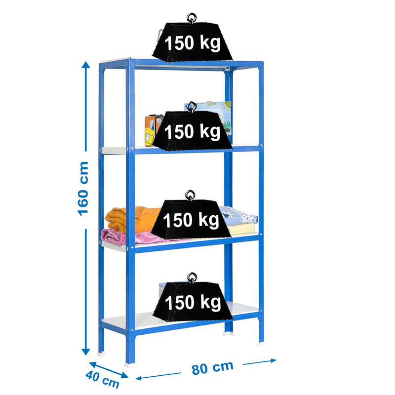 Van Reipen 80 cm W Steel Adjustable Height Shelving Unit, 160cm H x 80cm W x 40cm D, Blue