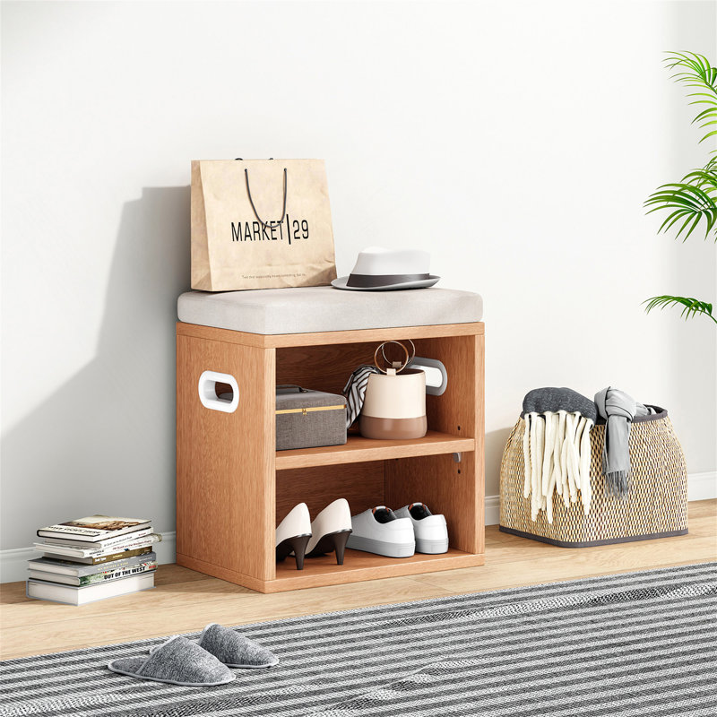 Small Shoe Bench For Entrywaywith Cushion Shoe Bench With Storage And Seating,Seat Entryway Shoe Rack, Entryway, Oak