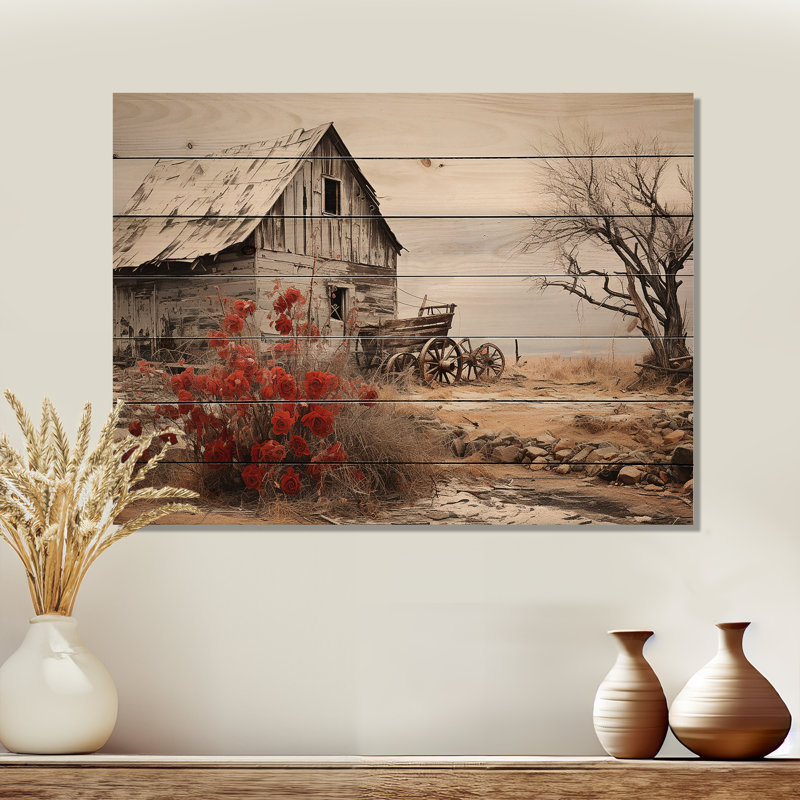 «Red Farmhouse Rustic Elegance», reproduction sur bois naturel, H 10 po x l 20 po x P 0,78 po