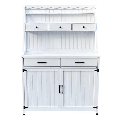 Outdoor Potting Bench Table with Storage Cabinet - Wooden Gardening Workstation for Planting, Patio & Greenhouse