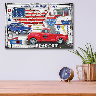 «American Highway Coast To Coast» par Jean Plout, art mural en verre acrylique, 16 po x 12 po