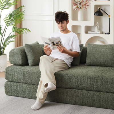 Canapé-lit convertible de 78,9 pouces, canapé-lit pliant en chenille, siège élégant avec deux coussins de dossier et deux coussins décoratifs, canapé de bricolage avec accoudoirs amovibles, idéal comme salon sur pied