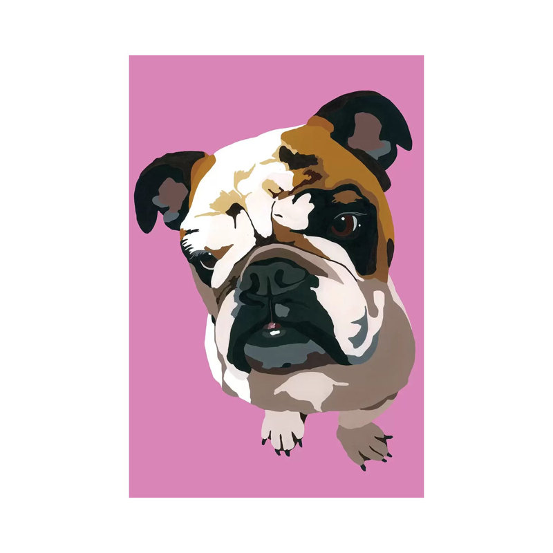 Bulldog On Pink by Julie Ahmad - Wrapped Canvas Print, 20.32 cm H x 30.48 cm W