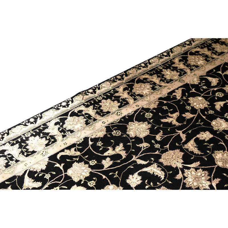 Tapis unique vert olive / beige noué à la main de haute qualité