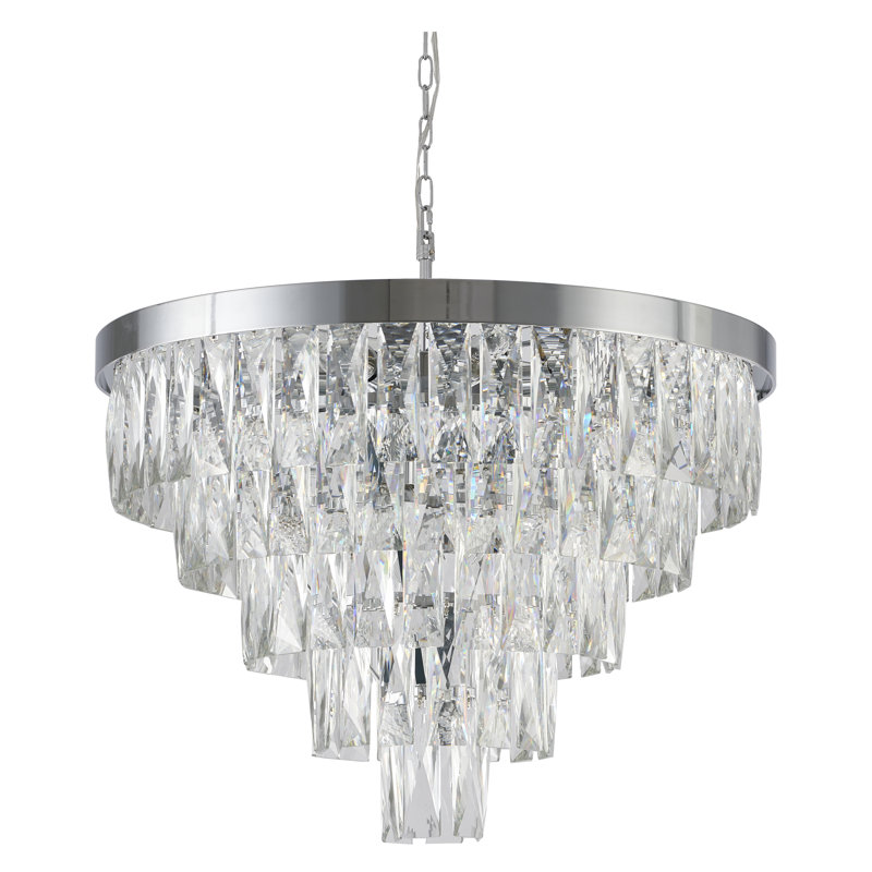 Lustre en métal chromé 12 lumières avec cristaux transparents