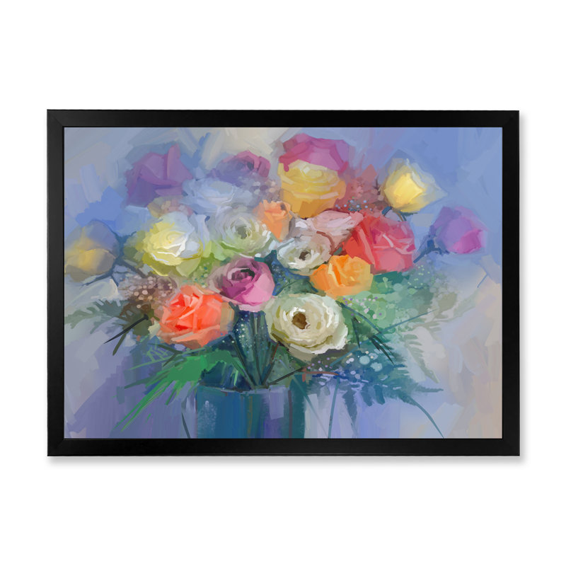 «Grunge Pastel Flower Bouquet», reproduction sur toile flottante, H 8 po x l 12 po x P 1 po, Cadre noir