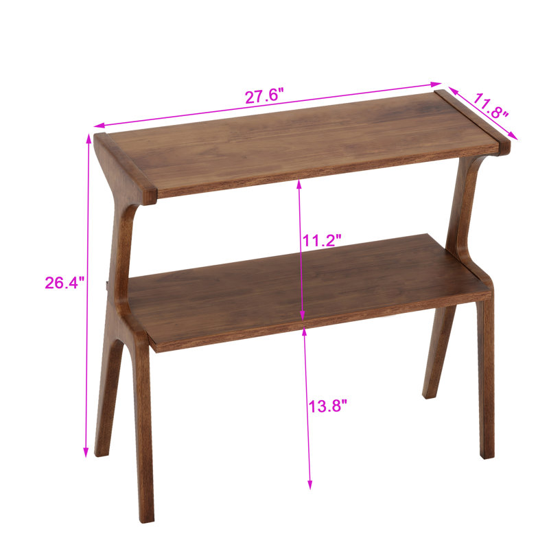 Table de bout en bois massif, table d'appoint à 2 niveaux avec tablette de rangement, Brun rustique