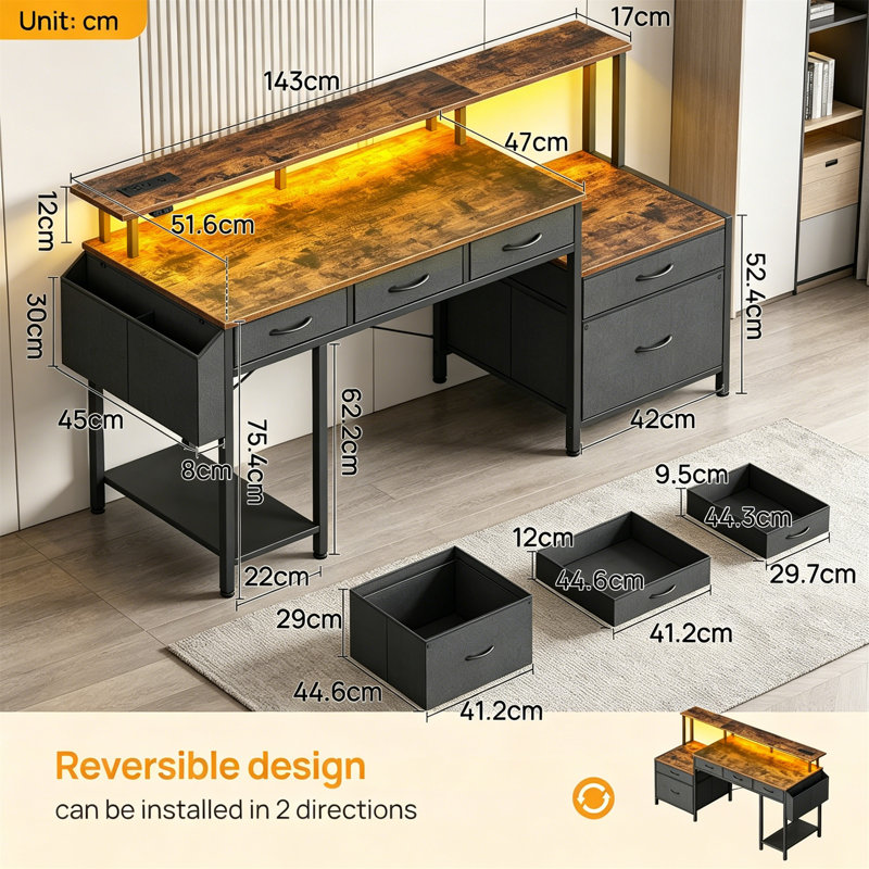 Metal Base Computer Desk, Rustic Brown