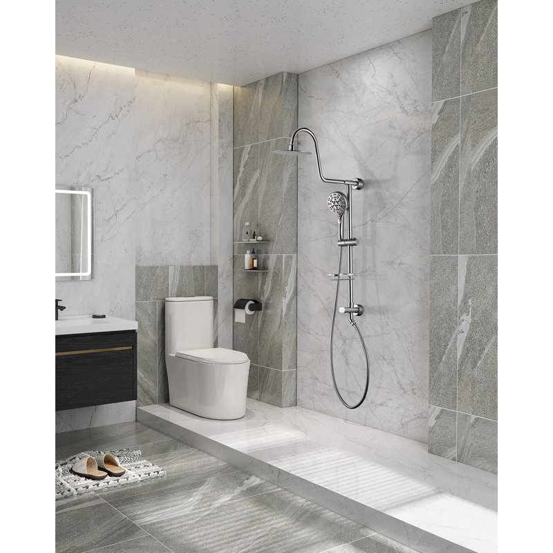Système de douche avec pomme de douche à pluie 8 po, douche à main à 8 fonctions, barre coulissante réglable et porte-savon