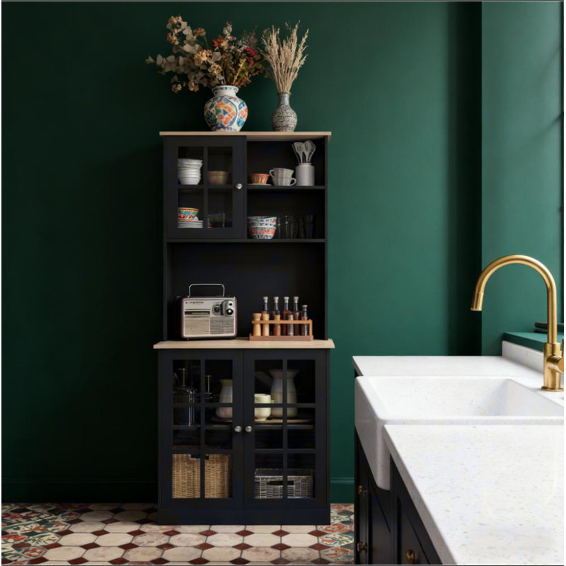 Armoire autoportante, armoire de rangement pour garde-manger, grand comptoir, portes en verre et tablettes réglables pour la salle à manger