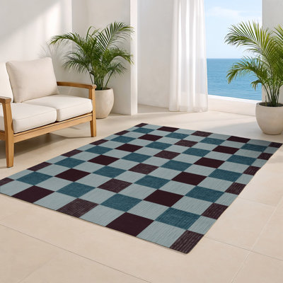 Tapis d'intérieur et d'extérieur à carreaux bleu