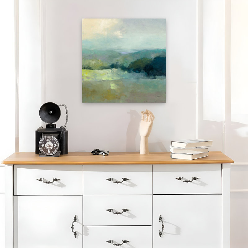 Contemporain Misty Valley avec art abstrait bleu, H 18 po x l 18 po
