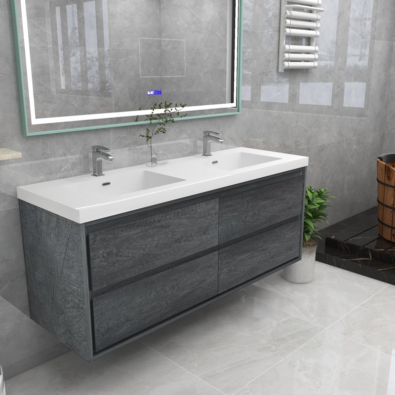 Azden 47" Wall-Mounted Double Bathroom Vanity Set, Smoke Oak
