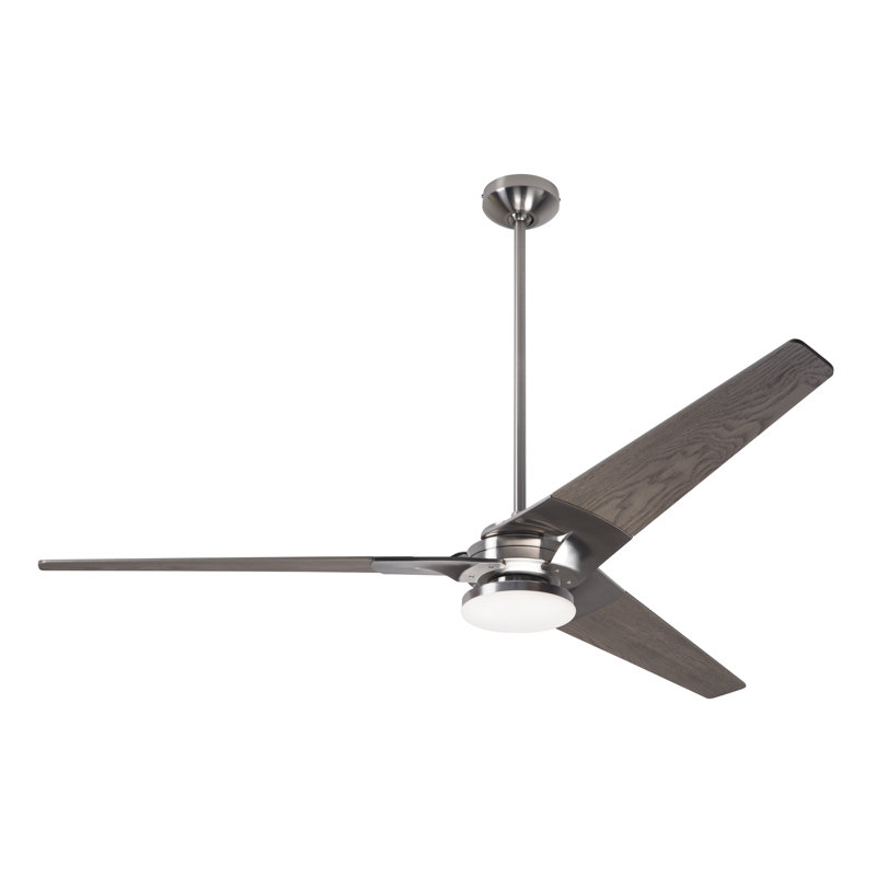 Torsion LED Downrod Ceiling Fan, Graywash, Handheld Remote, Bright Nickel