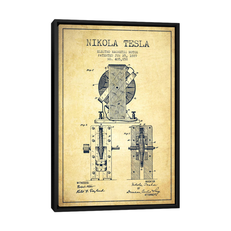 « electro motor rétro », publicité rétro sur toile tendue, H 26 po x l 18 po x P 1,5 po, Toile avec cadre noir, Pas de tapis