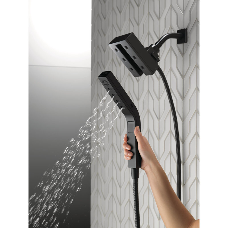 Universal Showering Components Multi Function Dual Shower Head with H2okinetic Technology, Matte Black