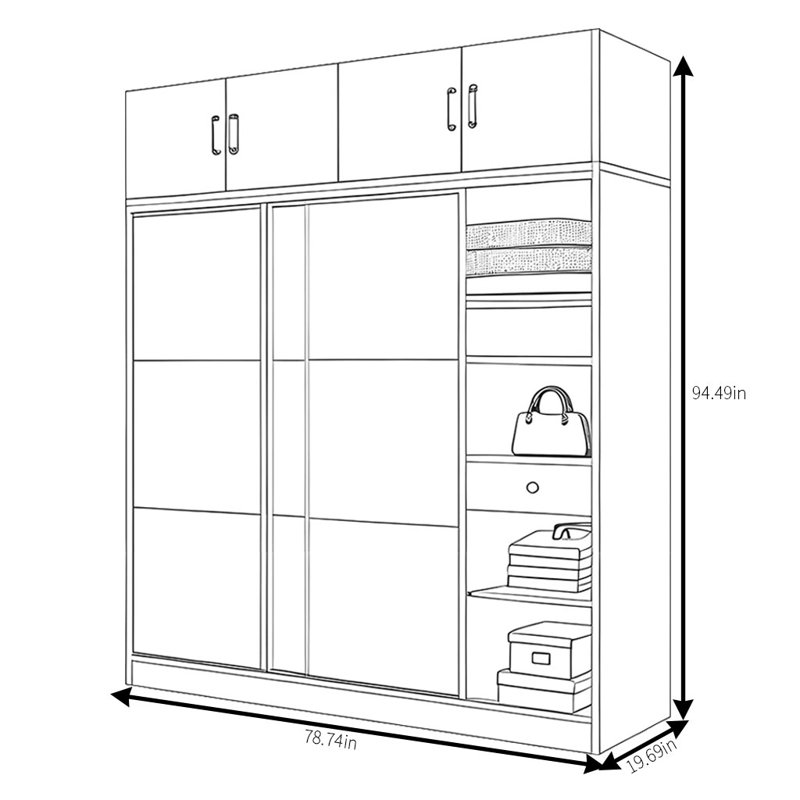 Garde-robe simple de style américain, H 94,49 po x l 78,74 po x P 19,69 po