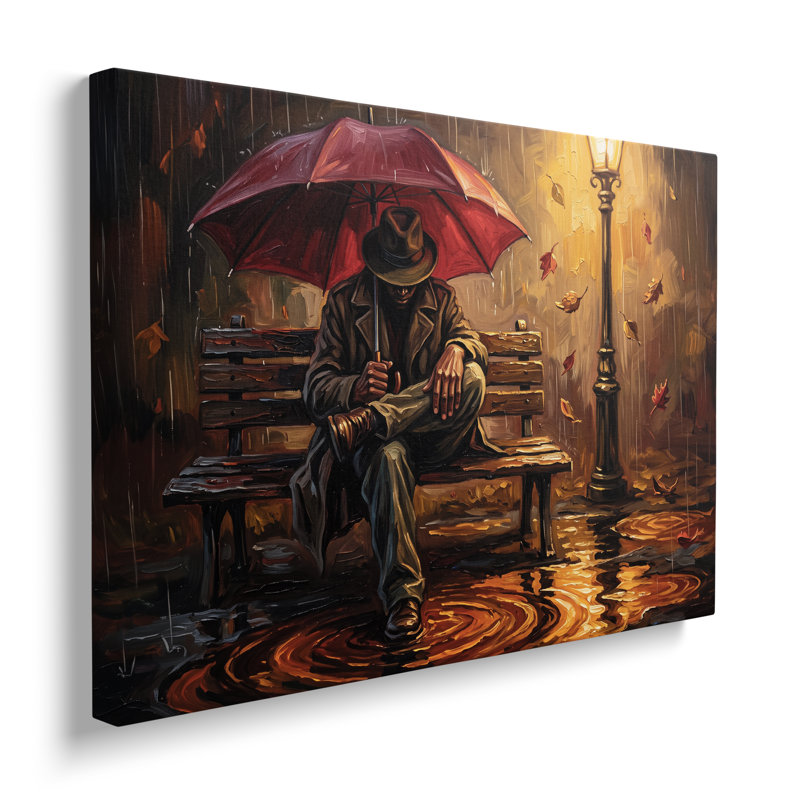 Tableau sur toile représentant une figure sous la pluie, reproduction historique de style pictural pour salon, bureau ou chambre d'étudiant.
