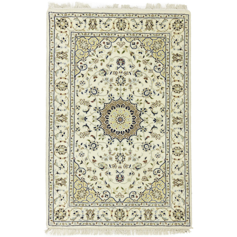 Tapis oriental floral en laine Indo-Nain, Rectangle 2 pi 9 po x 4 pi 1 po
