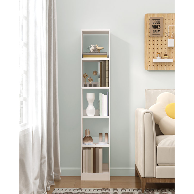 Bookcase, Tall Narrow Bookshelf, Wooden Bookcase with Open Storage Shelf, for Living Room, Home Office, Bedroom, White