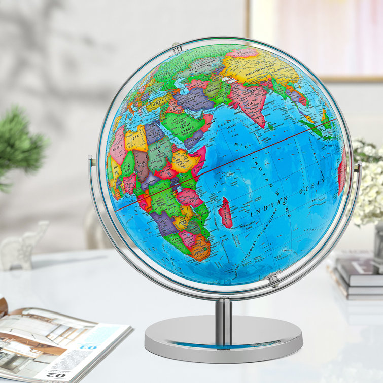 13 in Desktop Globe with Stainless Steel Stand, 720° Swivels in All Directions