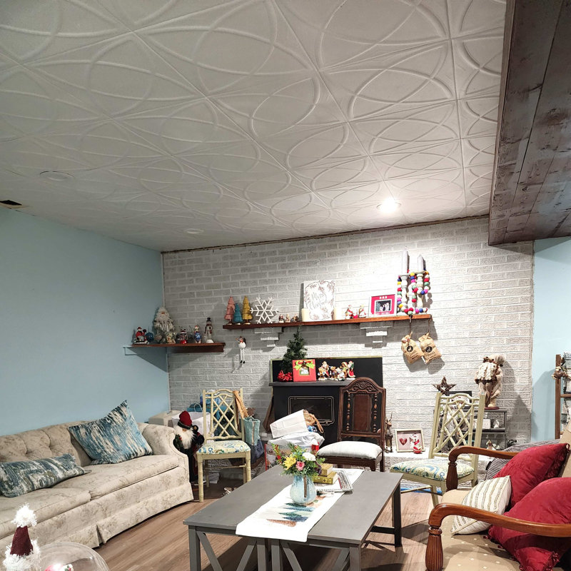 19.6'' L x 19.6'' W Textured Polystyrene Glue Up Ceiling Tile In White