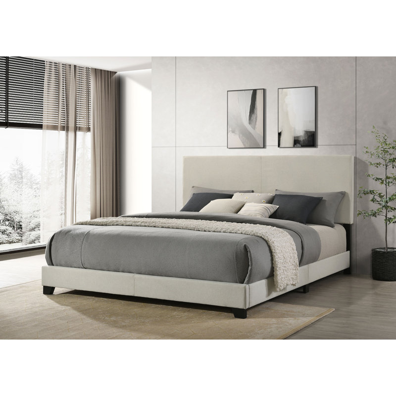 Très grand lit tapissier Dorian, Beige, Très grand