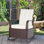 Wicker Outdoor Rocking Recliner With Adjustable Backrest And Footrest, PE Rattan Lounge Chair For Patio And Garden, Beige