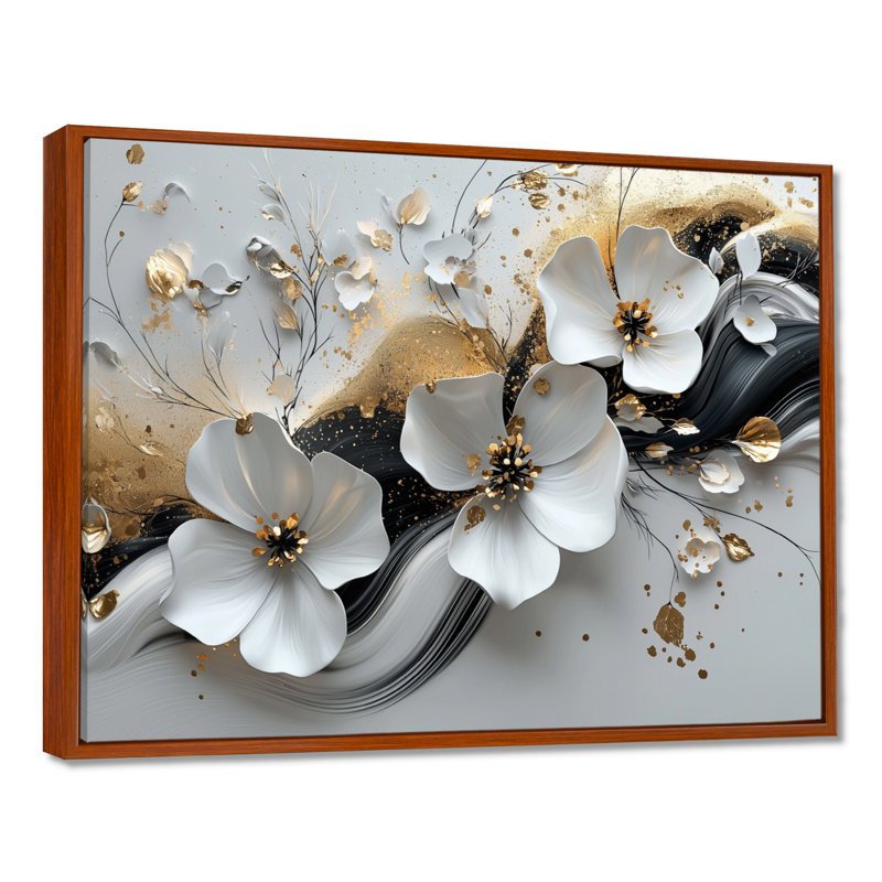 Amezquita - Floral Large Wall Art, Brown, 12" H x 20" W, Floater Framed