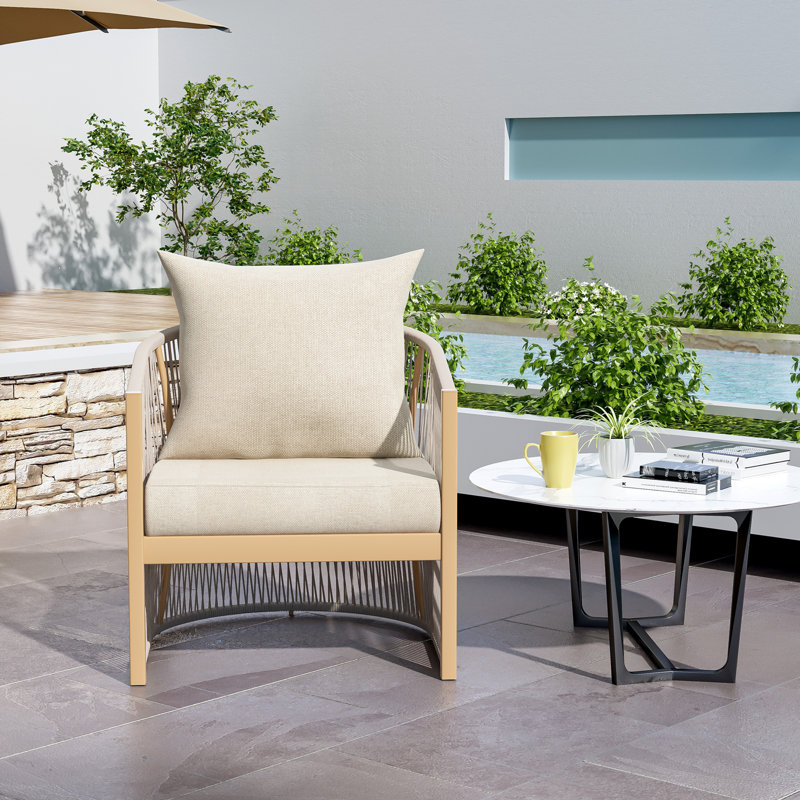 Méridienne moderne en aluminium courbé, Beige / tissu naturel, Brun