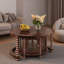 Table basse ronde emboîtable avec portes décoratives en verre en forme de bambou, pieds rétro perlés et espace de rangement