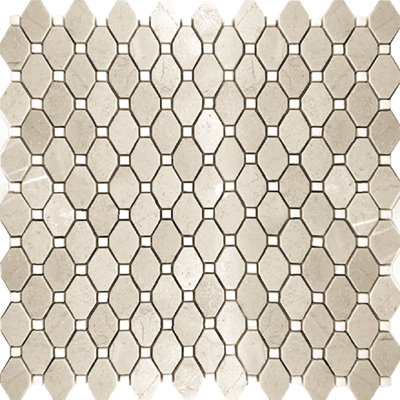 11.8 x 12.4 Crema Marfil, Eastern White Marble Octagon Mosaic Tile