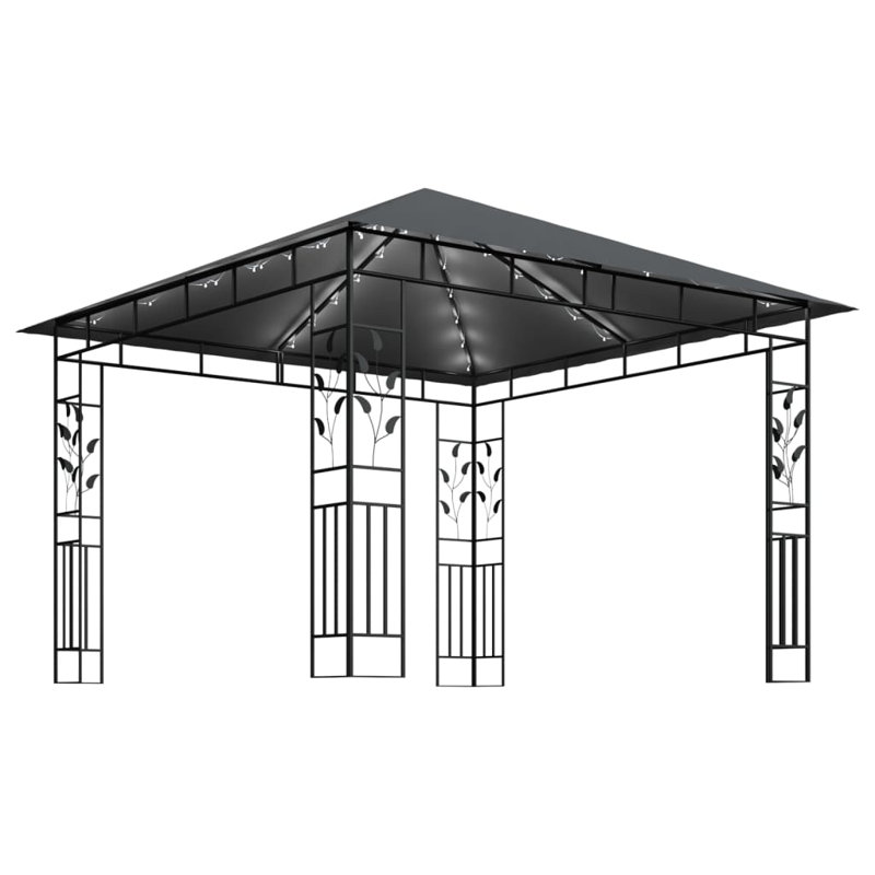 Caringorm Gazebo With Mosquito Net&LED String Lights 3X3x2.73, Anthracite