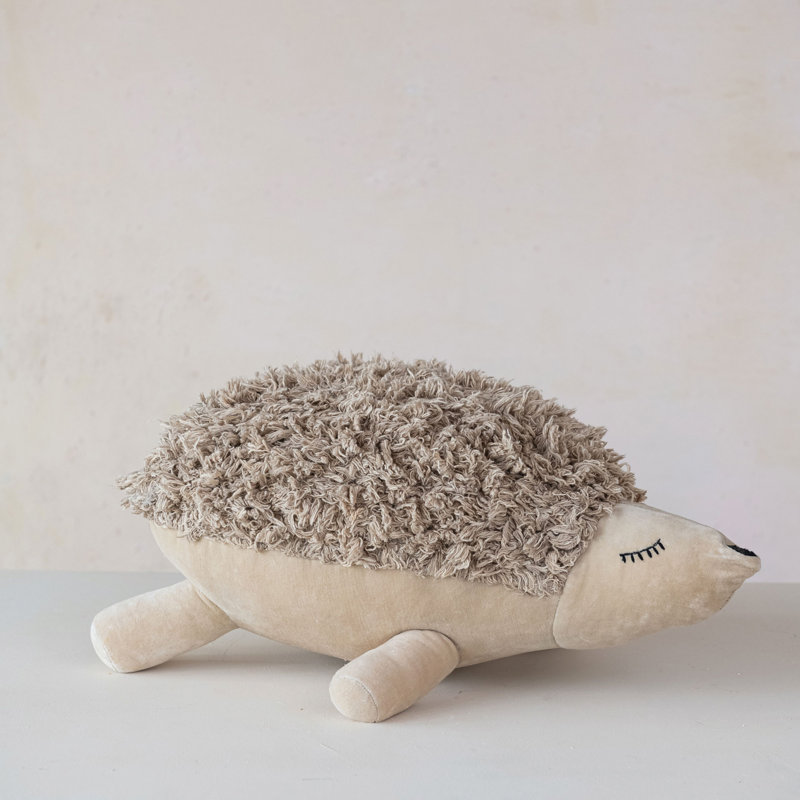 Cotton And Velvet Tufted Hedgehog Toy With Embroidery, Brown
