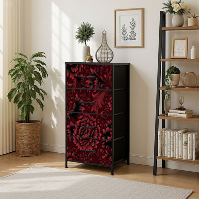 Commode verticale 4 tiroirs avec rangement et tiroirs en tissu