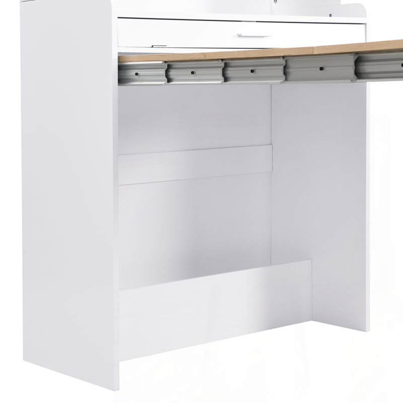 Compact 33.5x15.7x69inch Buffet with Hutch and Foldable Dining Table, Multifunctional Cupboard with Storage Shelf and Side Hooks for Small Places,Studio, Apartment