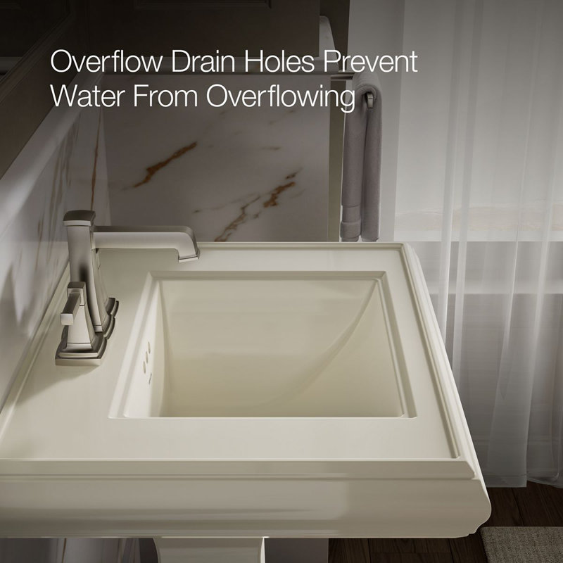 Memoirs® 26.375" Tall Rectangular Pedestal Bathroom Sink with Overflow, Biscuit, 4" Centers