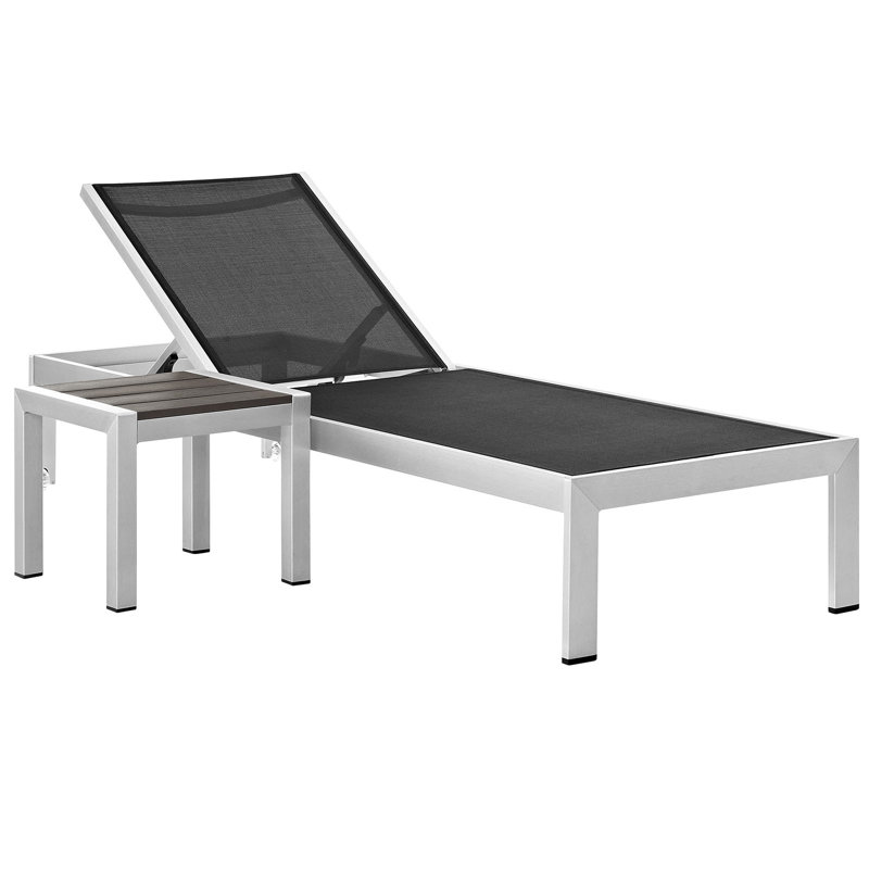 Shore Aluminum Outdoor Chaise and Side Table, Black