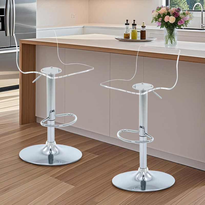 Juddson Acrylic Bar Stools With Mid Back, Adjustable Swivel Airlift Barstools Set Of 2, Counter Height Bar Stools For Kitchen Dining Pub Cafe (Clear)(Set of 2)
