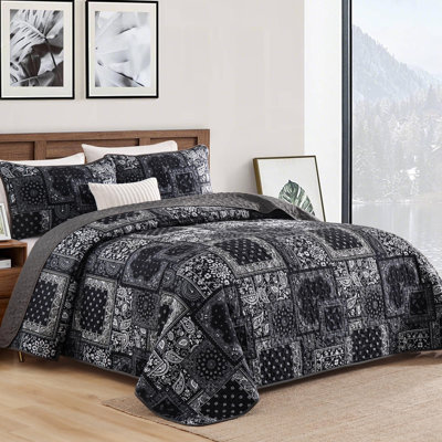 Ensemble de courtepointe 3 pièces à motif floral et motif cachemire Boho