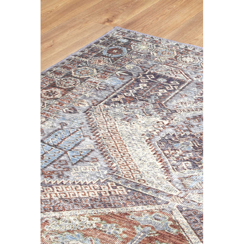 Glendolyn Oriental Washable Area Rug in Blue, Rectangle 8' x 10'