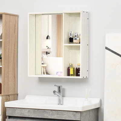 Armoire à pharmacie de salle de bain avec miroir, 24,81 po x 25,5 po, fixée au mur pour un magnifique salon et une salle de lavage, espace de rangement pour miroir blanc,